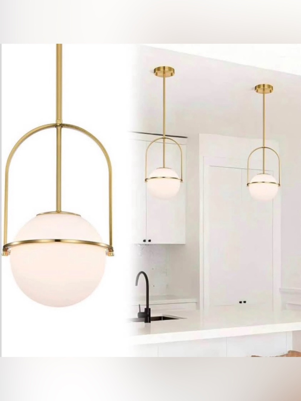 New Brass Globe Pendant Lights - Modern Hanging Fixture in White and Gold